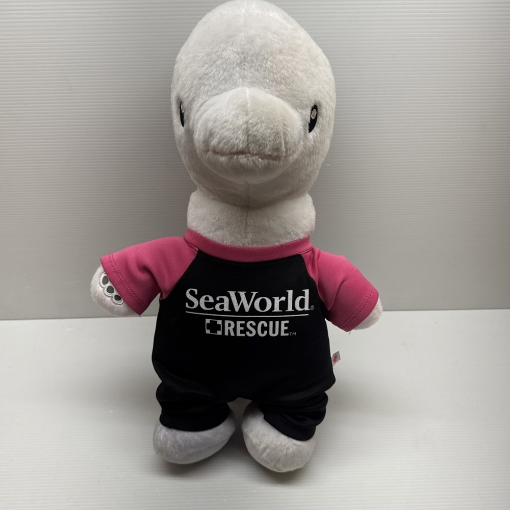 Rare Build a Bear SeaWorld Beluga Whale 18" Plush Stuffed Animal With Wet Suit